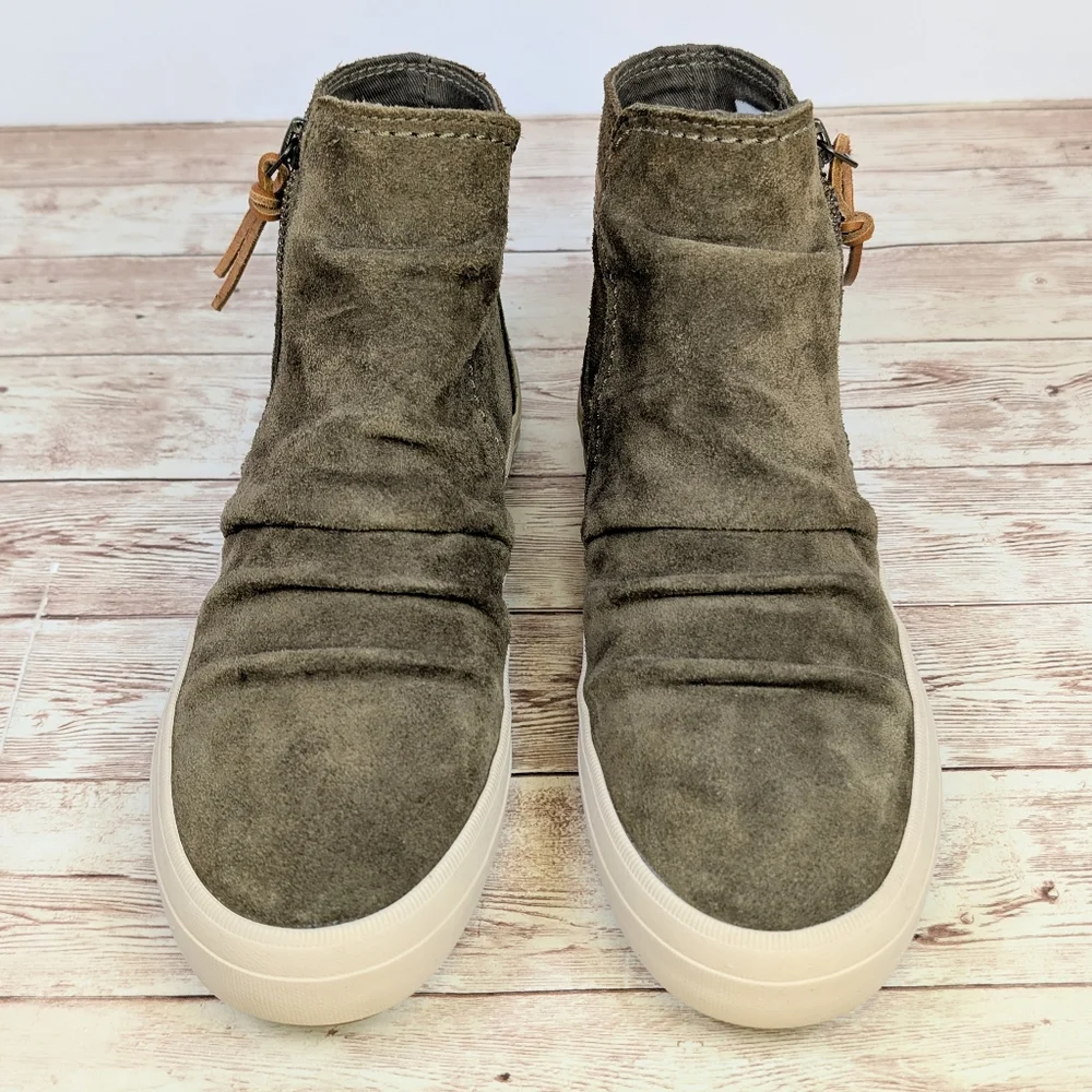 Sperry Suede Leather Ankle Booties Olive Army Green Zipper Women's 7